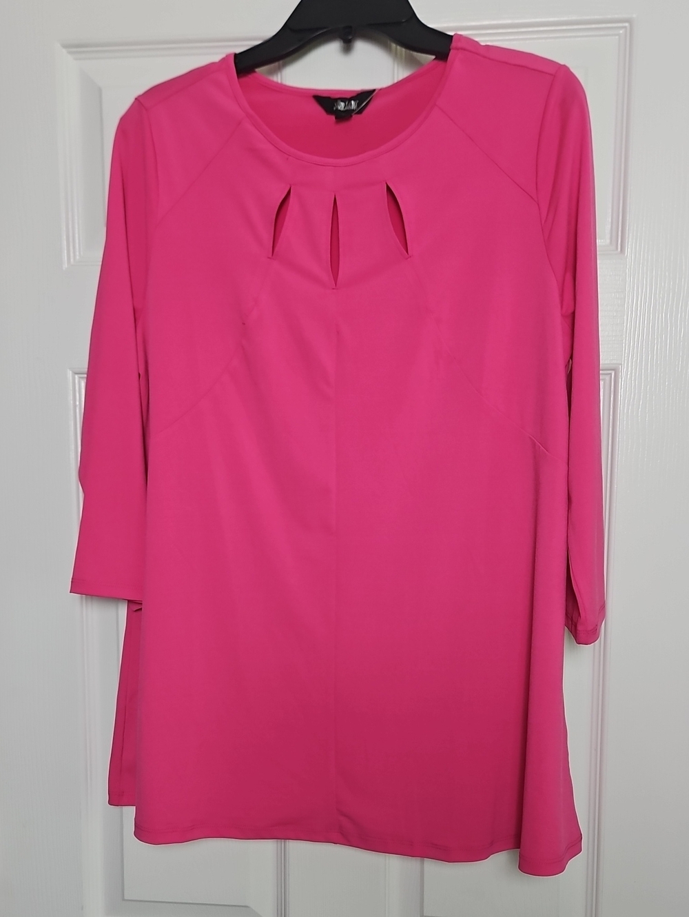 Slim Factor By Investments Stretchy 3/4 Sleeve A-Line Top: Fuchsia Rose